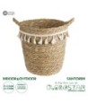 GloboStar® Artificial Garden SANTORINI 20573 Διακοσμητικό Πλεκτό Κασπώ Γλάστρα - Flower Pot Μπεζ με Λευκό Φ26 x Υ28cm
